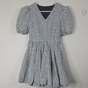 Ancosti Ginghan V Neckline Puff Sleeves   Bubble Hem Size M nWT.